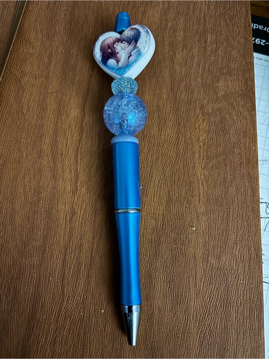 Other - Blue Heart Top Crystal Ball Pen with Romantic Illustration
